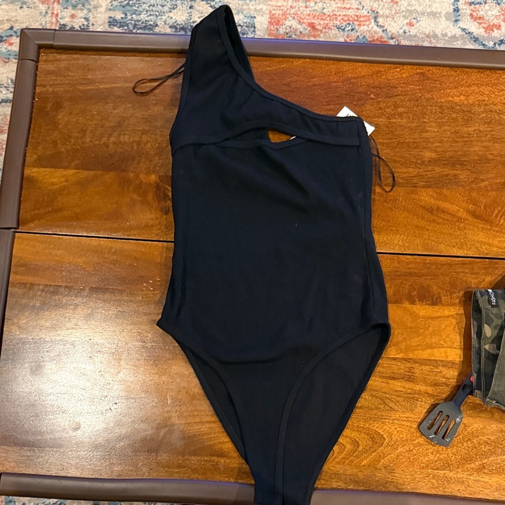 Black One shoulder body suit